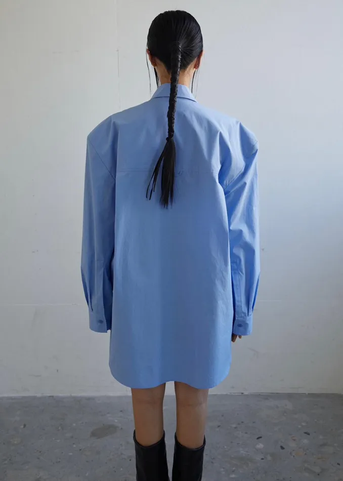 The Frankie Shop Tops Brenna Padded Button Up Shirt 8211 Blue 8211 Women