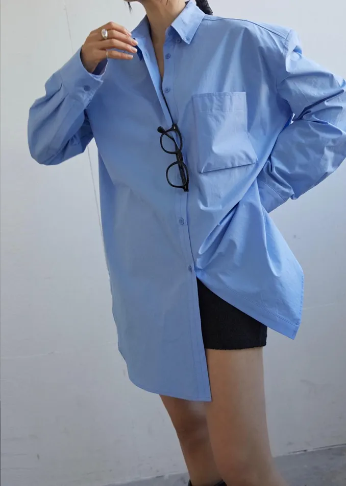 The Frankie Shop Tops Brenna Padded Button Up Shirt 8211 Blue 8211 Women