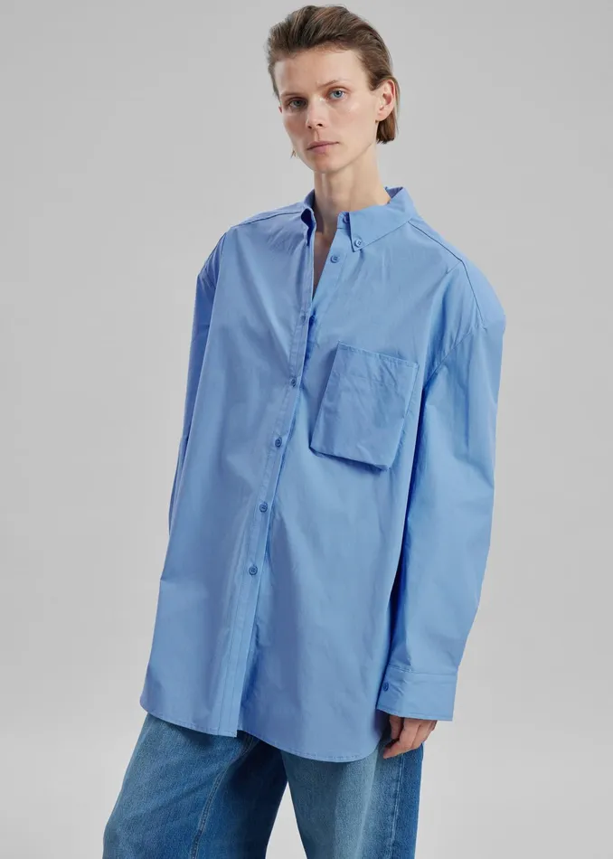 The Frankie Shop Tops Brenna Padded Button Up Shirt 8211 Blue 8211 Women