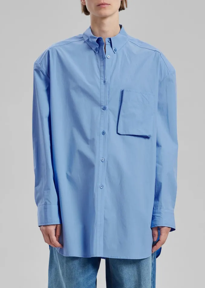 The Frankie Shop Tops Brenna Padded Button Up Shirt 8211 Blue 8211 Women