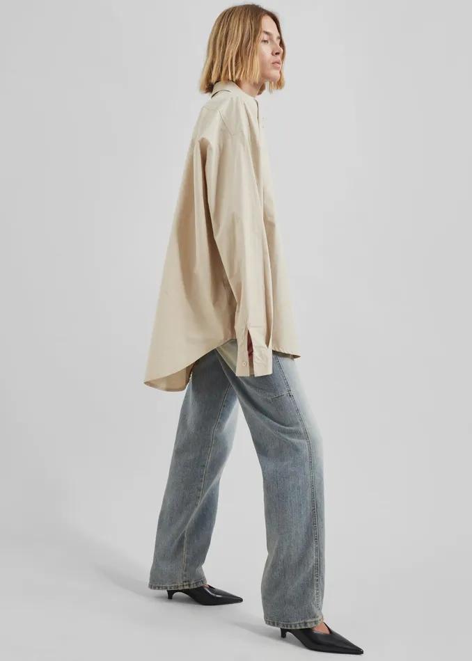 The Frankie Shop Tops Calypso Cotton Shirt 8211 Beige 8211 Women