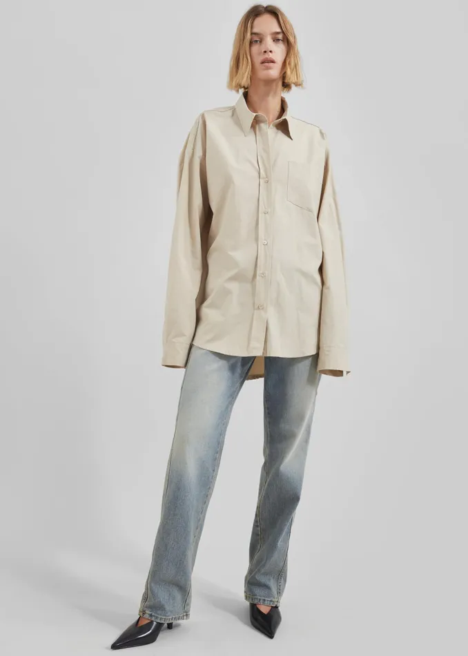 The Frankie Shop Tops Calypso Cotton Shirt 8211 Beige 8211 Women