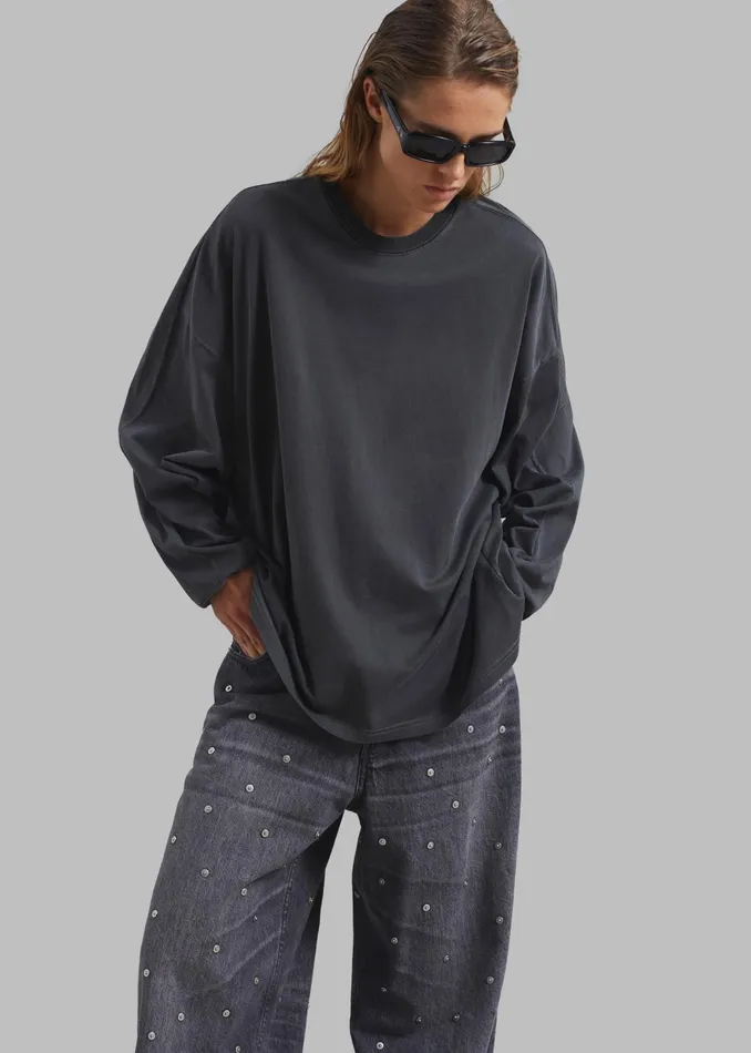 The Frankie Shop Tops Collins Long Sleeve Tee 8211 Charcoal 8211 Women