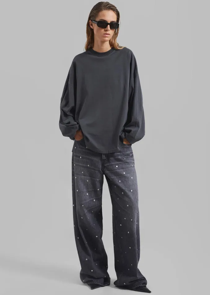 The Frankie Shop Tops Collins Long Sleeve Tee 8211 Charcoal 8211 Women