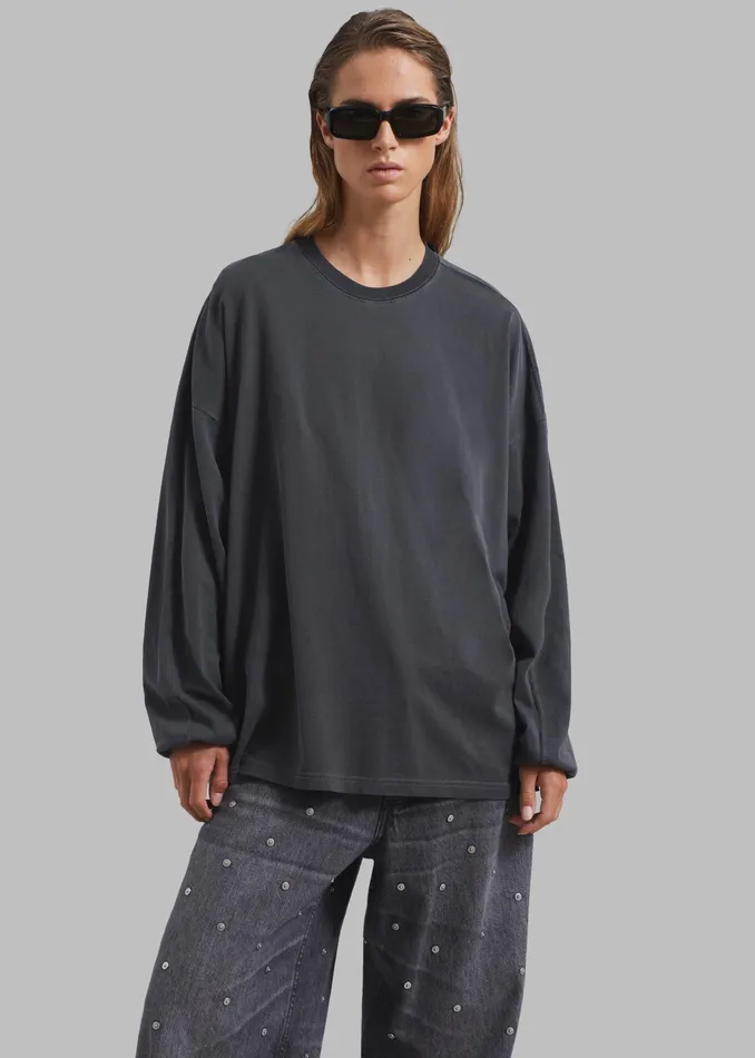 The Frankie Shop Tops Collins Long Sleeve Tee 8211 Charcoal 8211 Women