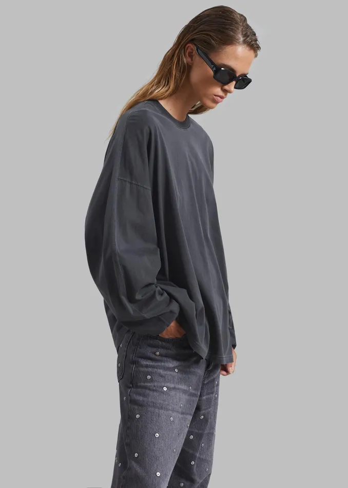 The Frankie Shop Tops Collins Long Sleeve Tee 8211 Charcoal 8211 Women