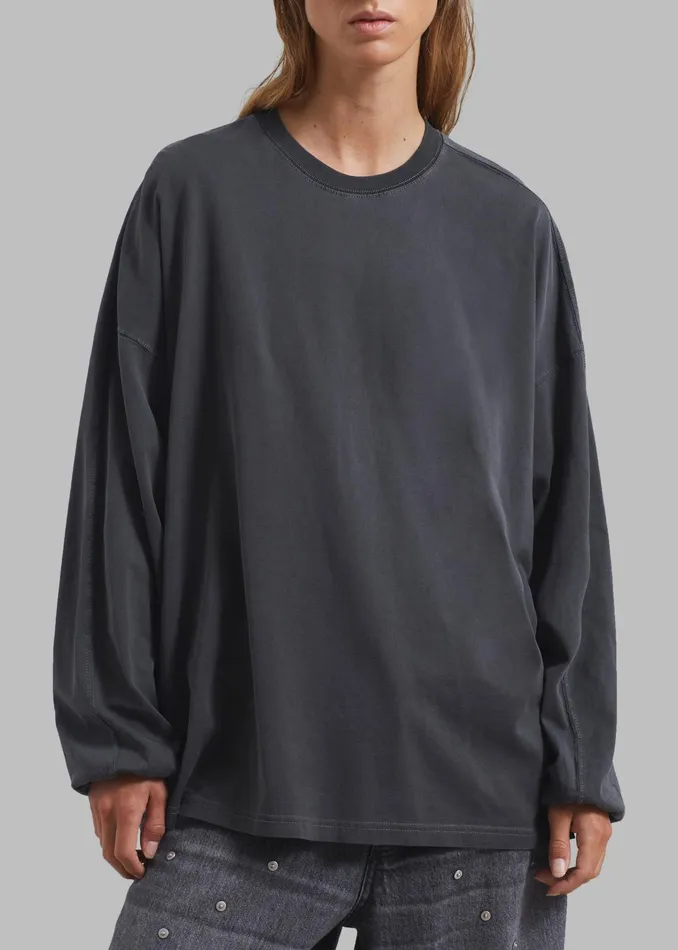 The Frankie Shop Tops Collins Long Sleeve Tee 8211 Charcoal 8211 Women
