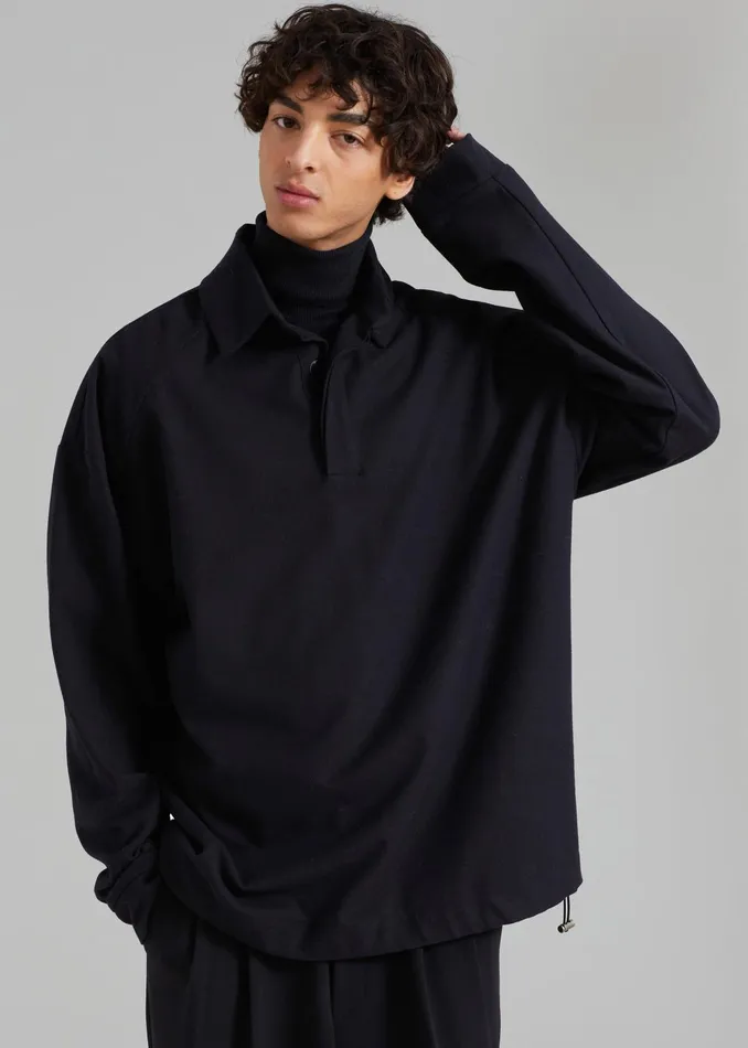 The Frankie Shop Tops Dennis Drawstring Polo 8211 Black 8211 Men