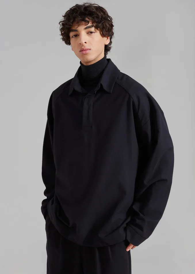 The Frankie Shop Tops Dennis Drawstring Polo 8211 Black 8211 Men