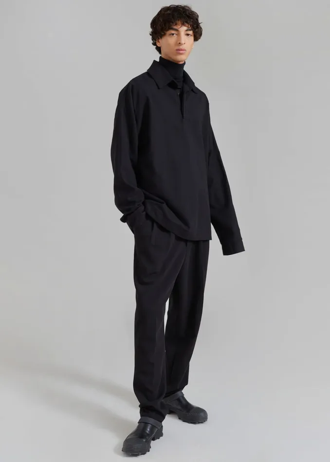 The Frankie Shop Tops Dennis Drawstring Polo 8211 Black 8211 Men