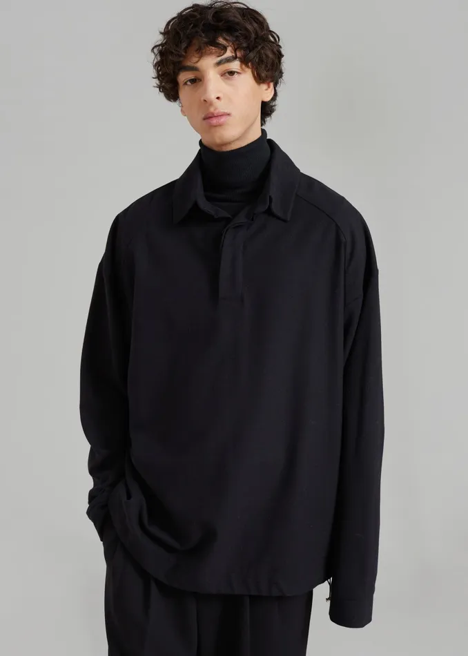 The Frankie Shop Tops Dennis Drawstring Polo 8211 Black 8211 Men