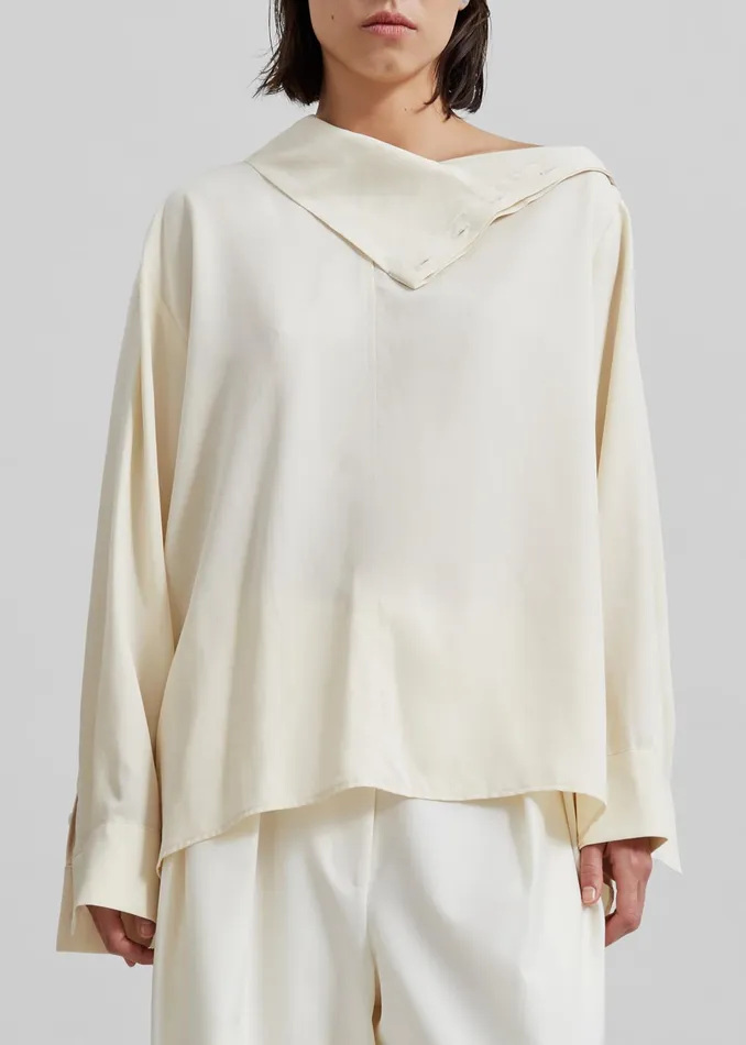 The Frankie Shop Tops Dion Asymmetric Blouse 8211 Beige 8211 Women