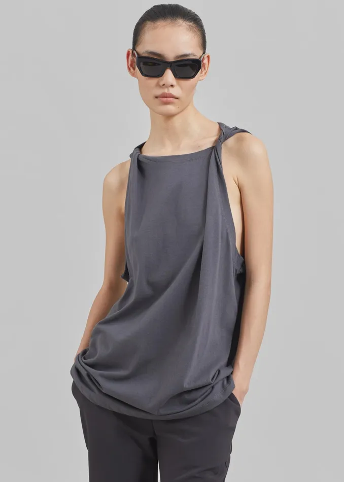 The Frankie Shop Tops Erika Twisted Sleeve Tank 8211 Charcoal 8211 Women