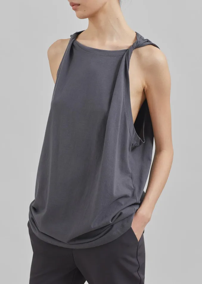The Frankie Shop Tops Erika Twisted Sleeve Tank 8211 Charcoal 8211 Women