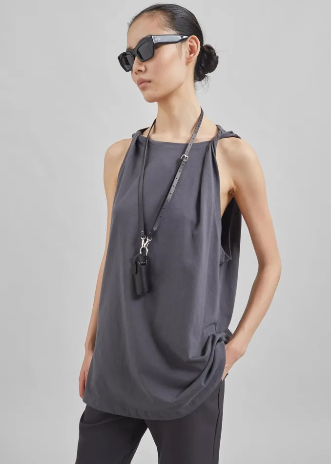The Frankie Shop Tops Erika Twisted Sleeve Tank 8211 Charcoal 8211 Women