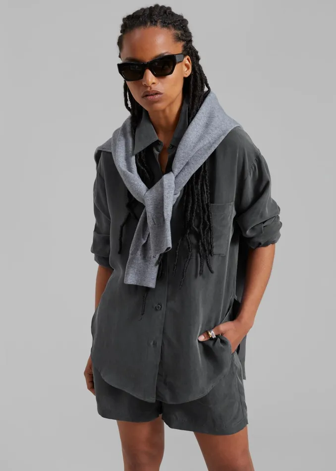 The Frankie Shop Tops Haneul Shirt 8211 Charcoal 8211 Women