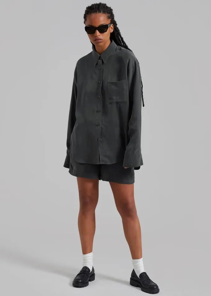 The Frankie Shop Tops Haneul Shirt 8211 Charcoal 8211 Women