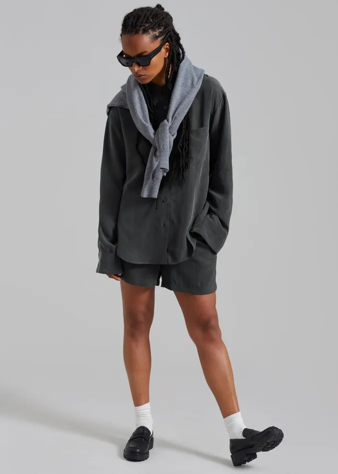 The Frankie Shop Tops Haneul Shirt 8211 Charcoal 8211 Women
