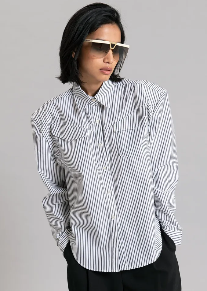 The Frankie Shop Tops Jeanne Padded Shirt 8211 Black Stripe 8211 Women