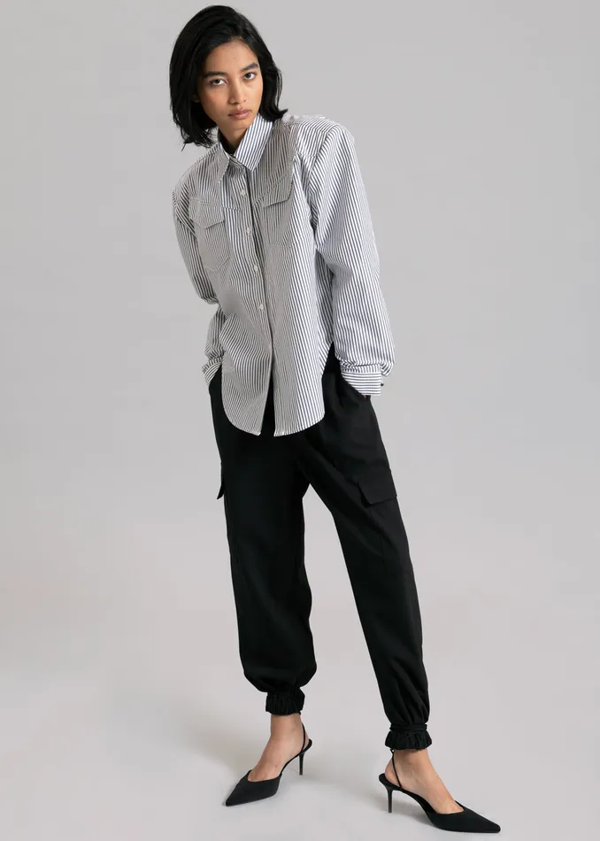 The Frankie Shop Tops Jeanne Padded Shirt 8211 Black Stripe 8211 Women