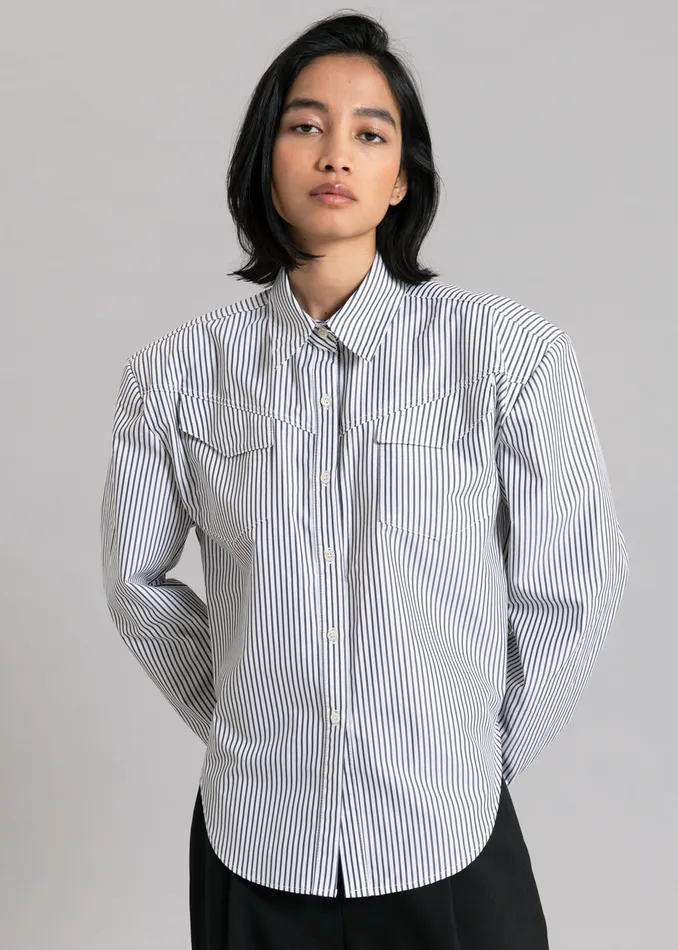 The Frankie Shop Tops Jeanne Padded Shirt 8211 Black Stripe 8211 Women
