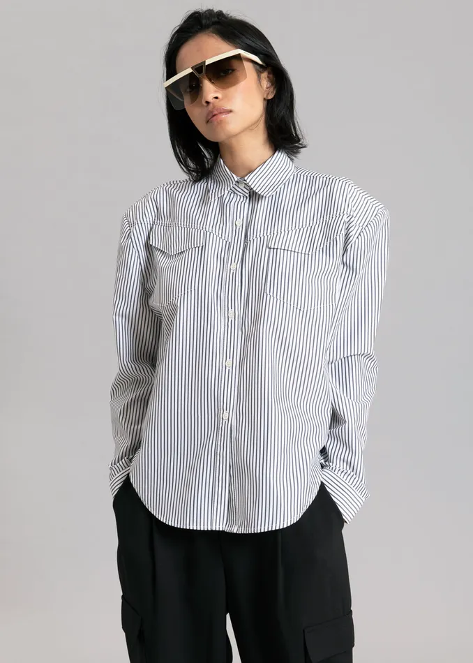 The Frankie Shop Tops Jeanne Padded Shirt 8211 Black Stripe 8211 Women