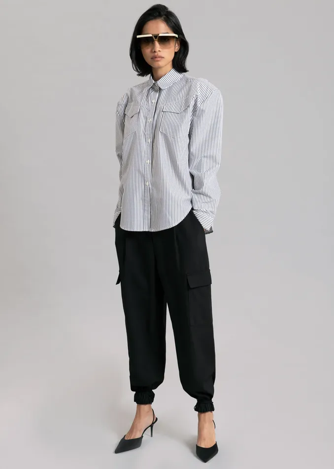 The Frankie Shop Tops Jeanne Padded Shirt 8211 Black Stripe 8211 Women