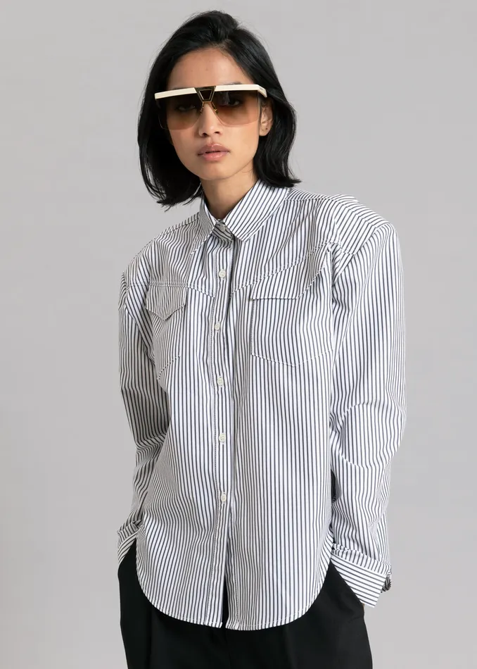 The Frankie Shop Tops Jeanne Padded Shirt 8211 Black Stripe 8211 Women