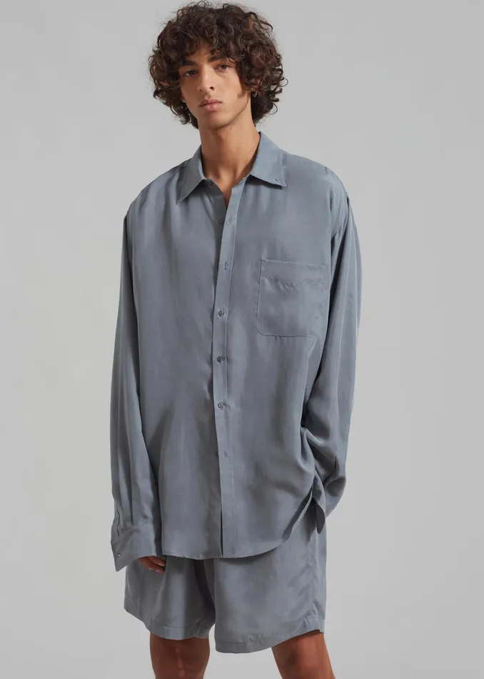 The Frankie Shop Tops Leland Silky Shirt 8211 Charcoal 8211 Men