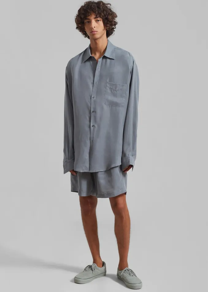 The Frankie Shop Tops Leland Silky Shirt 8211 Charcoal 8211 Men