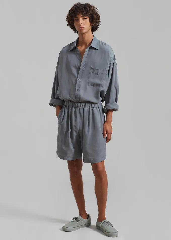 The Frankie Shop Tops Leland Silky Shirt 8211 Charcoal 8211 Men