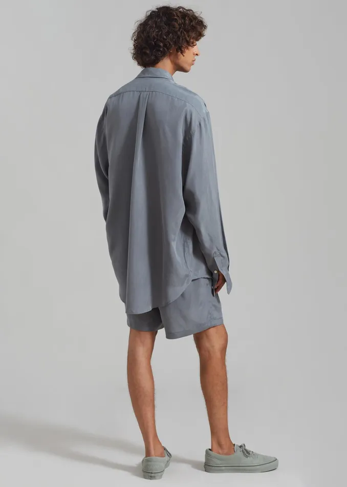 The Frankie Shop Tops Leland Silky Shirt 8211 Charcoal 8211 Men
