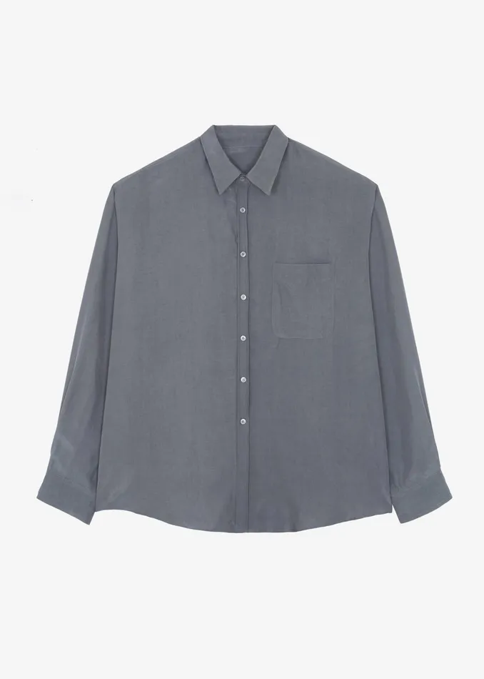 The Frankie Shop Tops Leland Silky Shirt 8211 Charcoal 8211 Men