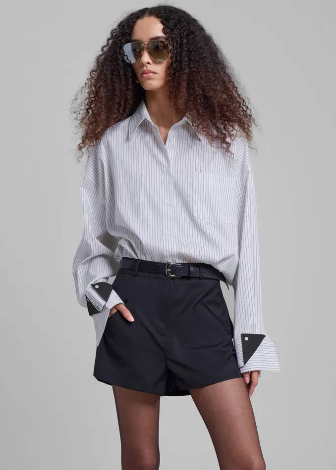 The Frankie Shop Tops Leona Button Up Shirt 8211 WhiteGrey Stripe 8211 Women