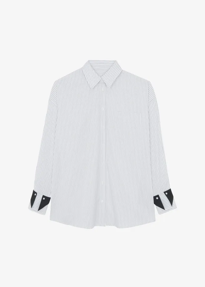 The Frankie Shop Tops Leona Button Up Shirt 8211 WhiteGrey Stripe 8211 Women
