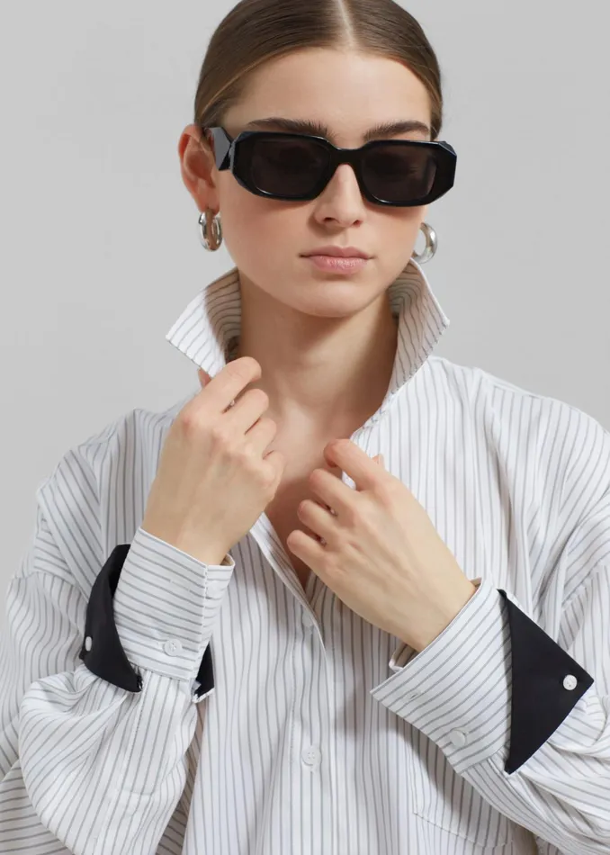 The Frankie Shop Tops Leona Button Up Shirt 8211 WhiteGrey Stripe 8211 Women