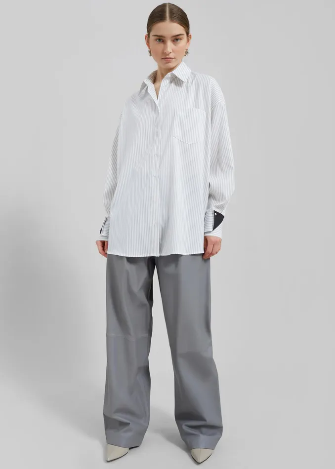 The Frankie Shop Tops Leona Button Up Shirt 8211 WhiteGrey Stripe 8211 Women