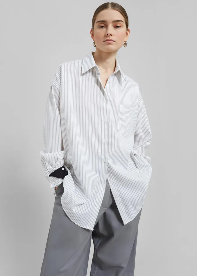 The Frankie Shop Tops Leona Button Up Shirt 8211 WhiteGrey Stripe 8211 Women