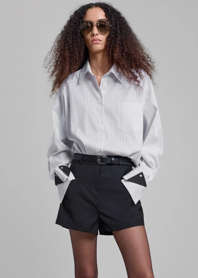 The Frankie Shop Tops Leona Button Up Shirt 8211 WhiteGrey Stripe 8211 Women