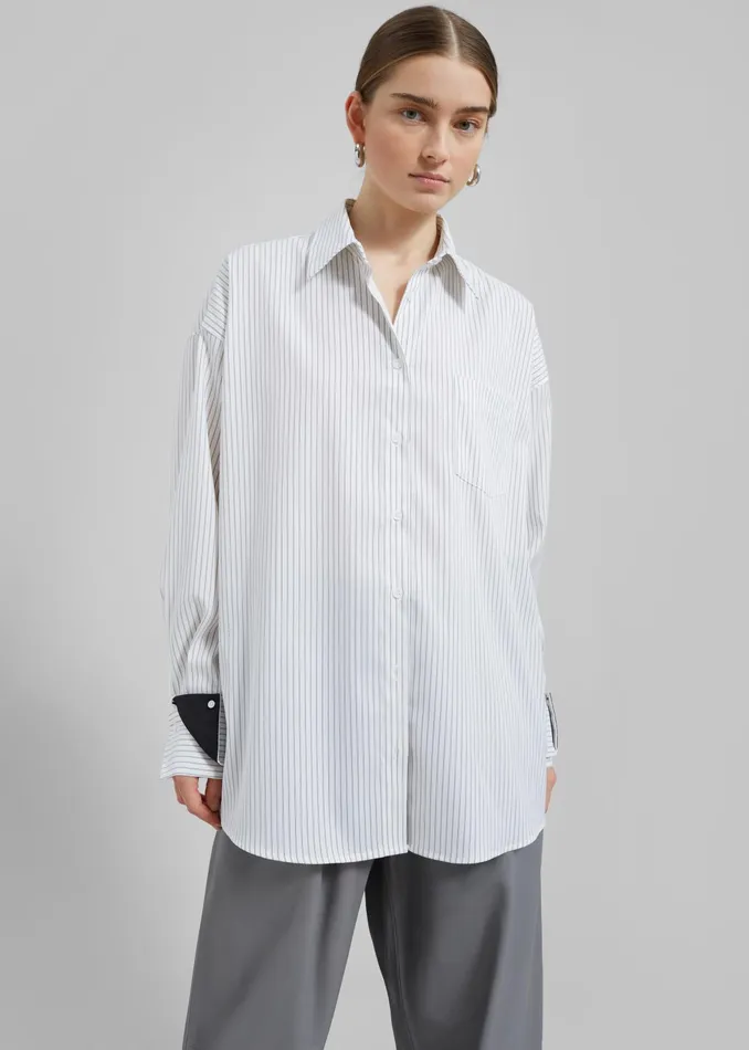 The Frankie Shop Tops Leona Button Up Shirt 8211 WhiteGrey Stripe 8211 Women