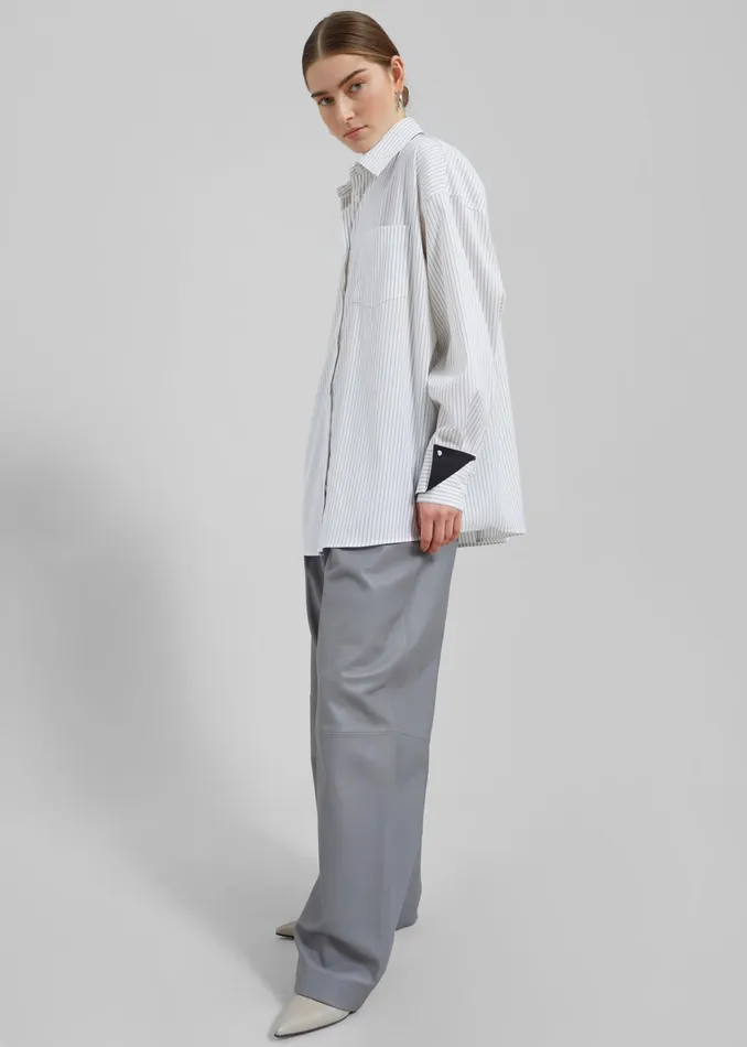 The Frankie Shop Tops Leona Button Up Shirt 8211 WhiteGrey Stripe 8211 Women