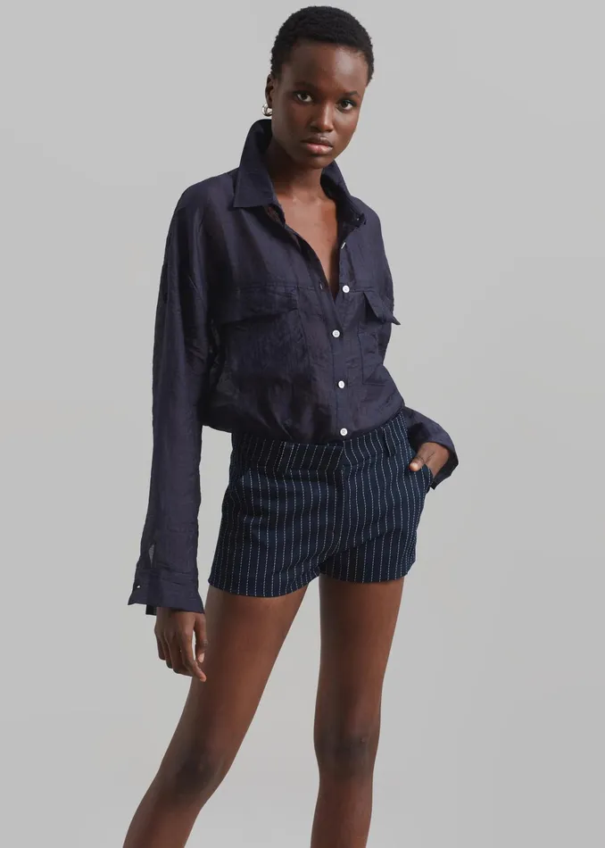 The Frankie Shop Tops Madeline Sheer Shirt 8211 Navy 8211 Women