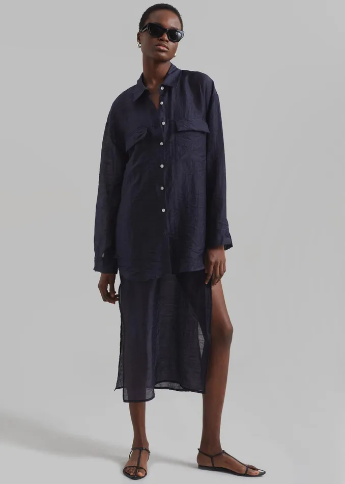 The Frankie Shop Tops Madeline Sheer Shirt 8211 Navy 8211 Women