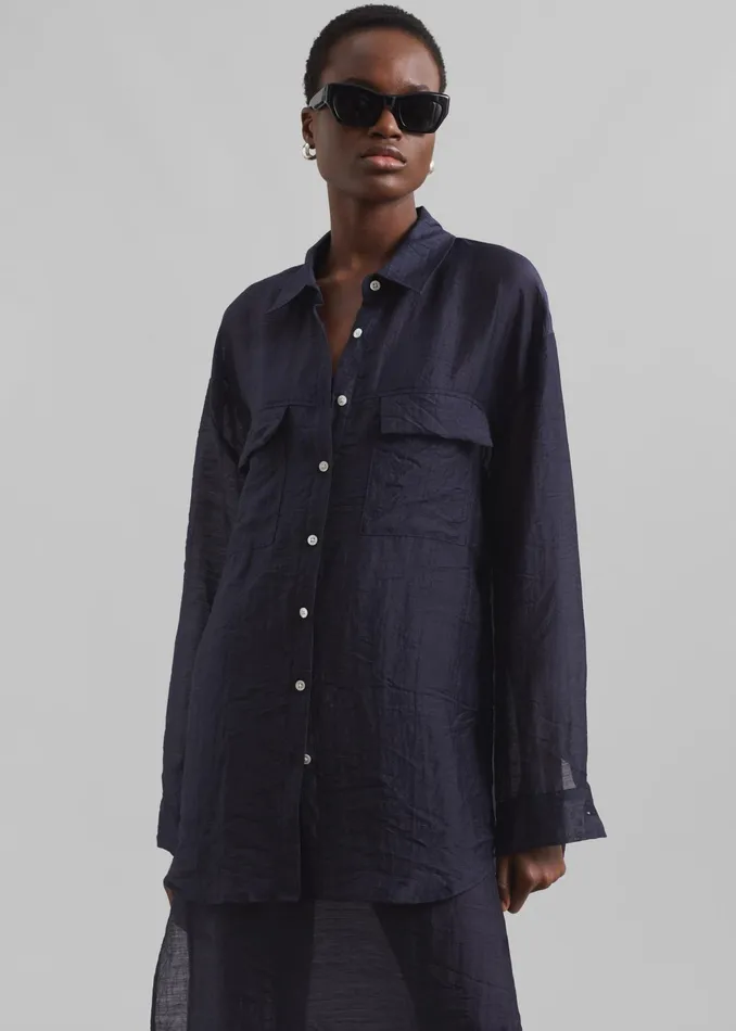 The Frankie Shop Tops Madeline Sheer Shirt 8211 Navy 8211 Women