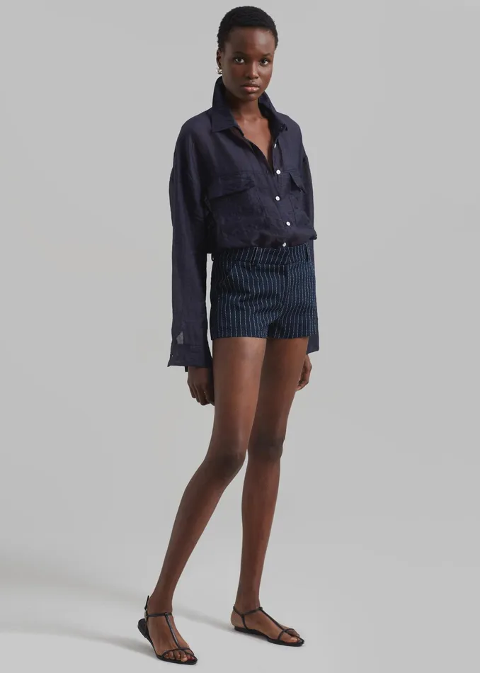 The Frankie Shop Tops Madeline Sheer Shirt 8211 Navy 8211 Women