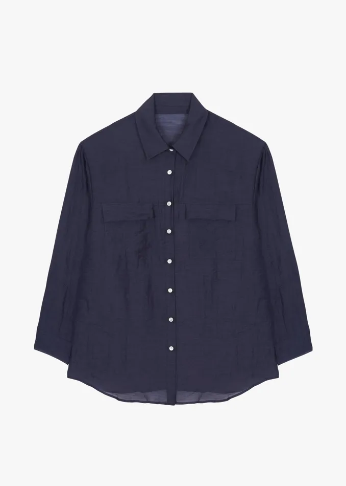 The Frankie Shop Tops Madeline Sheer Shirt 8211 Navy 8211 Women