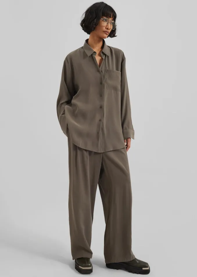The Frankie Shop Tops Meilen Shirt 8211 Olive 8211 Women