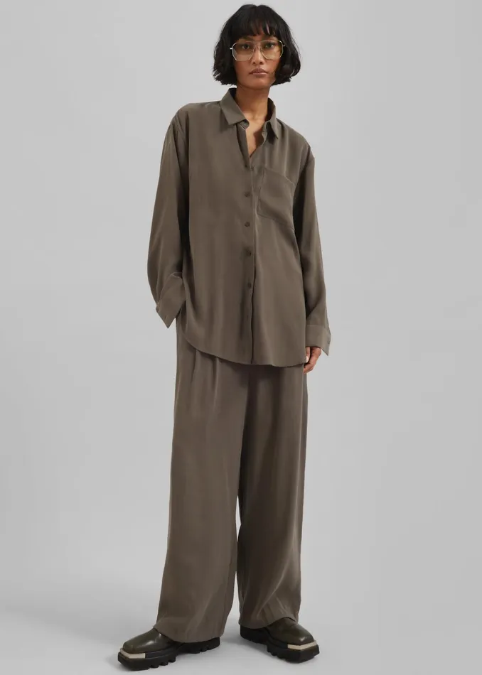 The Frankie Shop Tops Meilen Shirt 8211 Olive 8211 Women