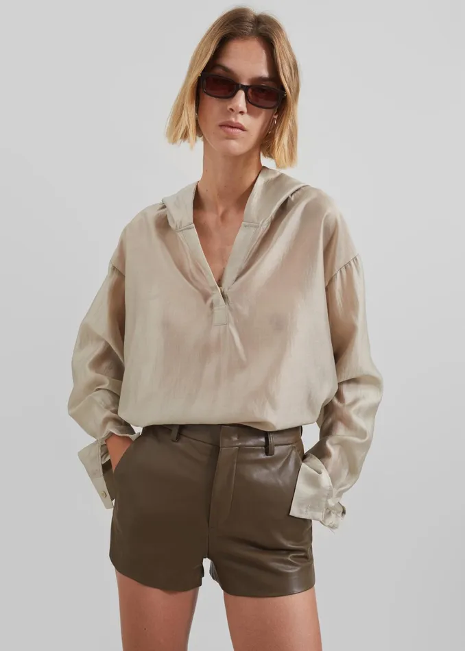The Frankie Shop Tops Moraine Hooded Blouse 8211 Beige 8211 Women