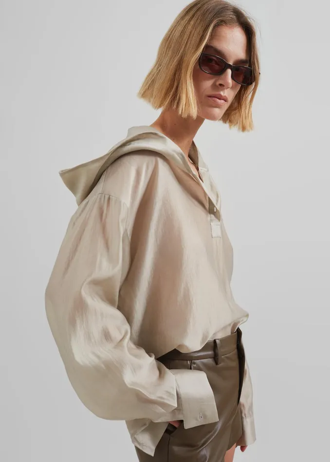 The Frankie Shop Tops Moraine Hooded Blouse 8211 Beige 8211 Women